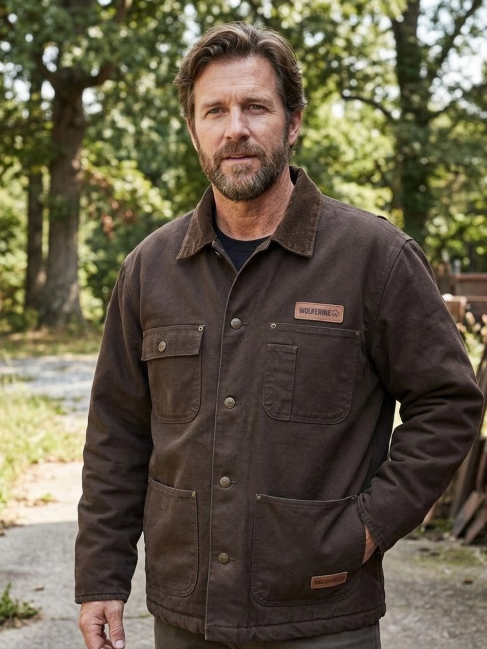 Wolverine Brown Insulated Coat Button Up Collard Size Medium